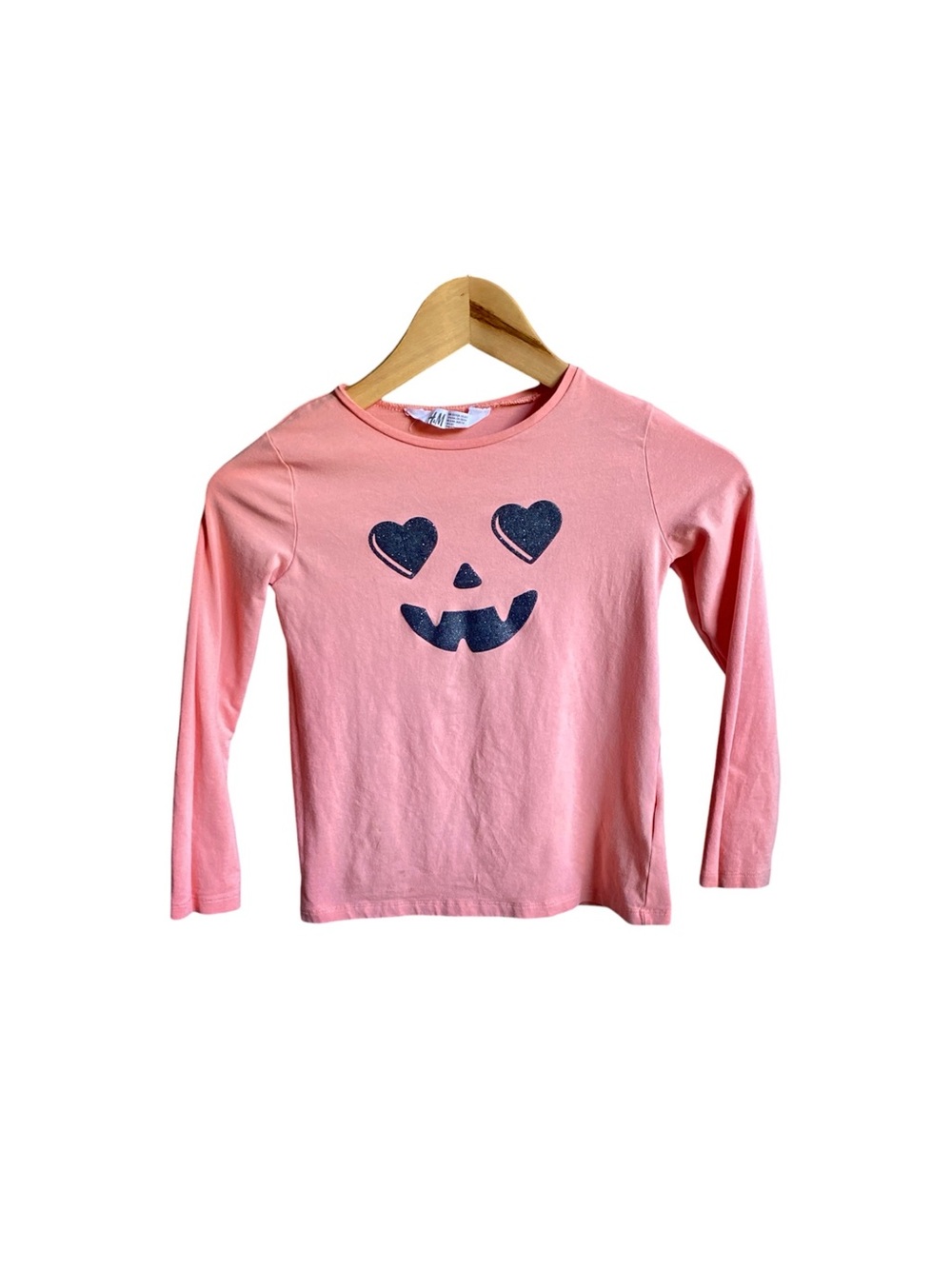H&M Kids Long Sleeve Shirt with Pumpkin Print - Orange Black Glitter